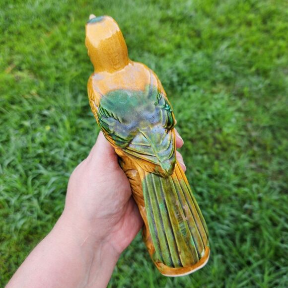 Vintage MCM Gold Finch Bird Figurine Beautiful Blue Green & Gold Glaze 11" Japan - Picture 3 of 12